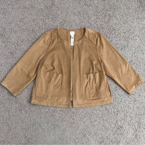 Chico's Perforated Faux Suede 3/4 Sleeve‎ Patch Pocket Open Front Cropped Jacket